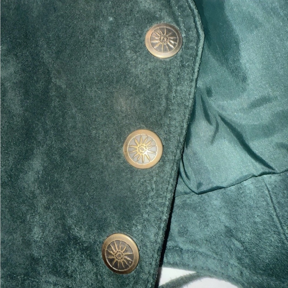 Vintage 90s Wilson Leather Womens fringe Suede Emerald Forest Green Jacket S - Picture 9 of 12